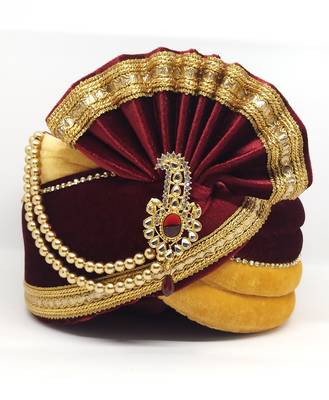 Maroon Gold Groom Safa Turban 1