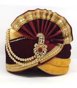 Maroon Gold Groom Safa Turban