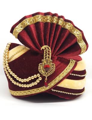 Traditional Maroon Cream Safa Turban 1
