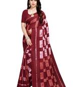 Maroon printed crepe saree with blouse
