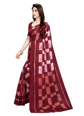 Maroon printed crepe saree with blouse 3