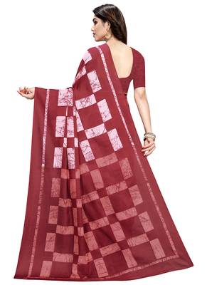 Maroon printed crepe saree with blouse 5