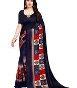 Blue printed crepe saree with blouse