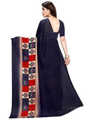 Blue printed crepe saree with blouse 5