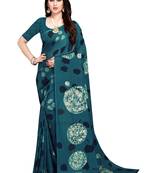 Sky blue printed crepe saree with blouse