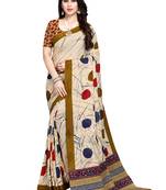 Beige printed crepe saree with blouse
