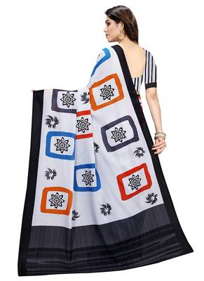 Off white printed crepe saree with blouse 5