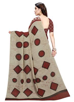 Brown printed crepe saree with blouse 5