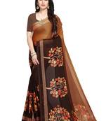 Brown printed crepe saree with blouse