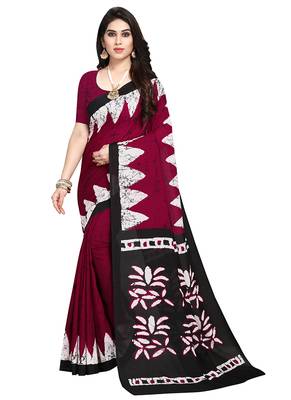 Maroon printed crepe saree with blouse 2