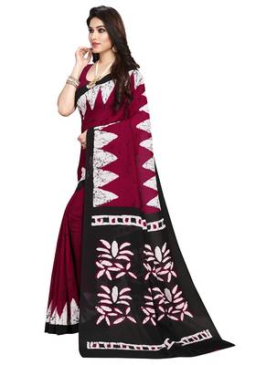 Maroon printed crepe saree with blouse 4