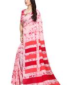 Pink printed crepe saree with blouse