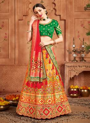 Orange woven silk semi stitched lehenga 1