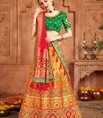 Orange woven silk semi stitched lehenga
