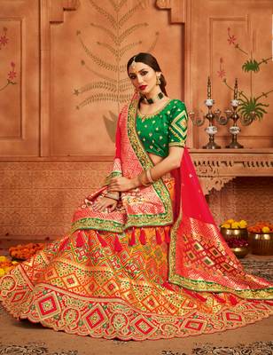 Orange woven silk semi stitched lehenga 2