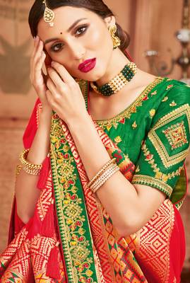 Orange woven silk semi stitched lehenga 3