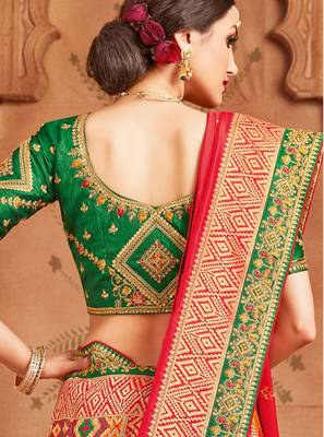 Orange woven silk semi stitched lehenga 4