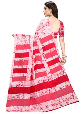 Pink printed crepe saree with blouse 5