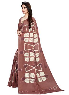 Brown printed crepe saree with blouse 4