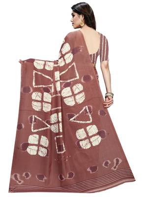 Brown printed crepe saree with blouse 5