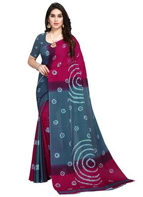 Blue printed crepe saree with blouse 2