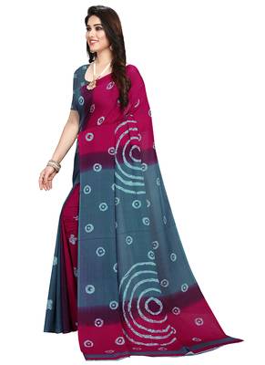 Blue printed crepe saree with blouse 4