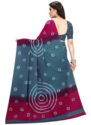 Blue printed crepe saree with blouse 5