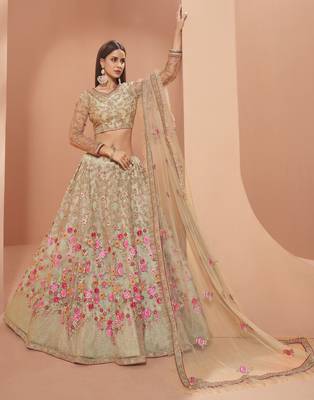 Light-green embroidered net semi stitched lehenga 1