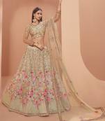 Light-green embroidered net semi stitched lehenga