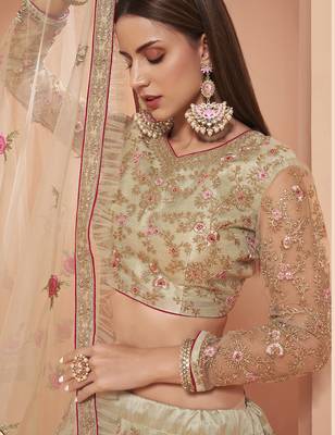Light-green embroidered net semi stitched lehenga 3