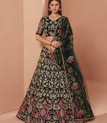 Green embroidered net semi stitched lehenga