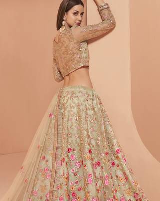 Light-green embroidered net semi stitched lehenga 4