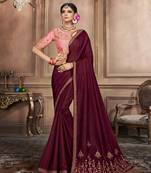 Maroon plain georgette saree with blouse