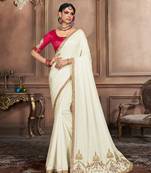 White plain georgette saree with blouse