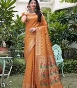 Mustard woven banarasi silk saree with blouse