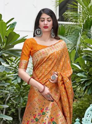Mustard woven banarasi silk saree with blouse 2