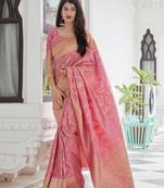 Light pink woven banarasi silk saree with blouse