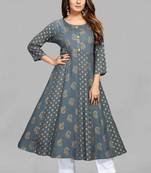 Grey printed viscose rayon long-dresses