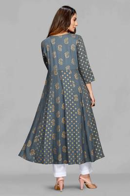 Grey printed viscose rayon long-dresses 3