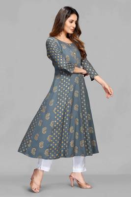 Grey printed viscose rayon long-dresses 4