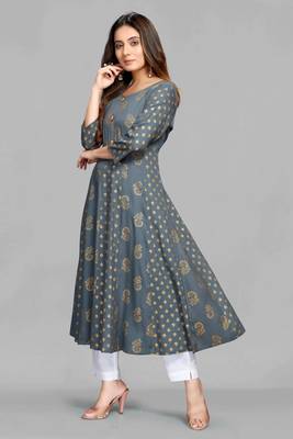 Grey printed viscose rayon long-dresses 5