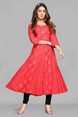 Pink printed viscose rayon long-dresses 1