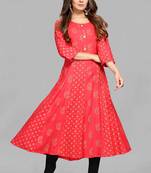 Pink printed viscose rayon long-dresses