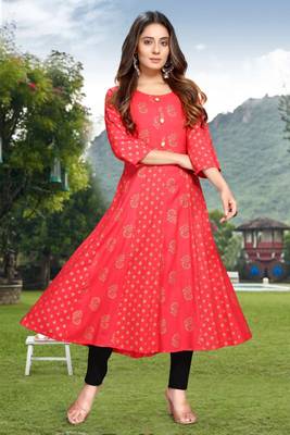 Pink printed viscose rayon long-dresses 2