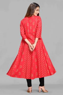 Pink printed viscose rayon long-dresses 3