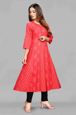 Pink printed viscose rayon long-dresses 4