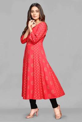 Pink printed viscose rayon long-dresses 5