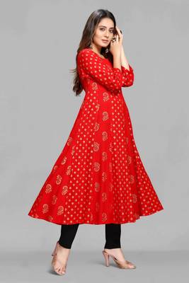 Red printed viscose rayon long-dresses 4