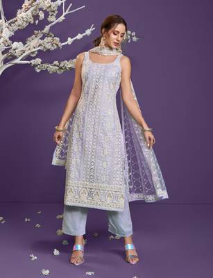 Lavender embroidered net salwar 2