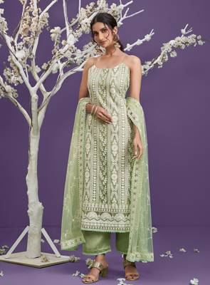 Light-green embroidered net salwar 2